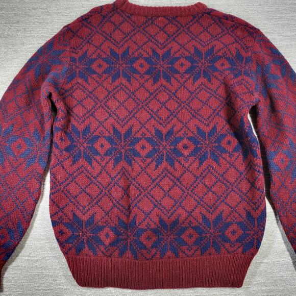 Royal North Mills Outfitters Wool Sweater Nordic Snowflake Red Blue USA Made L - Picture 11 of 13
